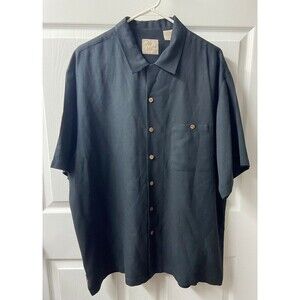 Luau Silk Shirt Mens Xtra Large Black Short Sleeved Dress Shirt Pocket Casual